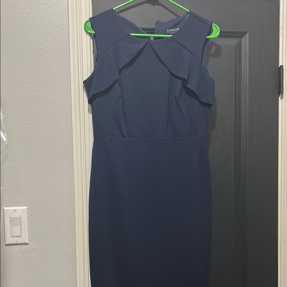 Maggy London Blue Sheath Halter Midi Dress
